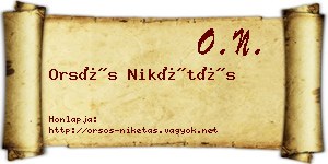 Orsós Nikétás névjegykártya