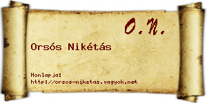Orsós Nikétás névjegykártya